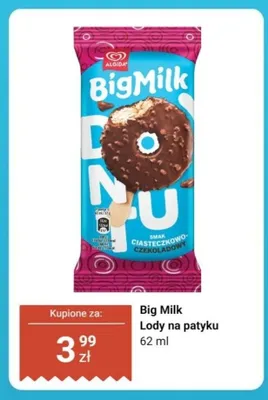 Lody na patyku Algida Big Milk ciasteczkowo-czekoladowe promocja w Dino