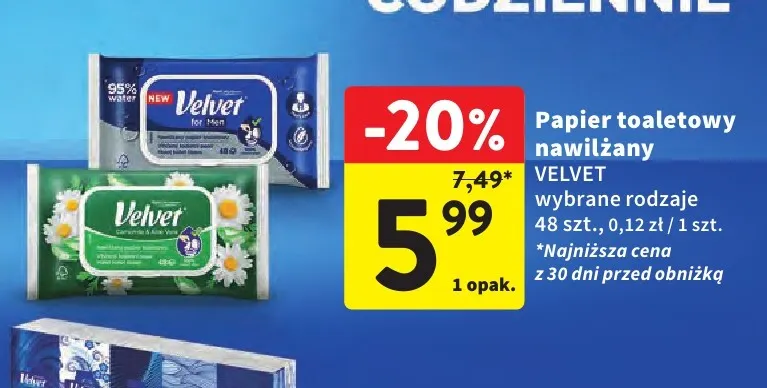 Papier toaletowy nawilżany Velvet promocja w Intermarche