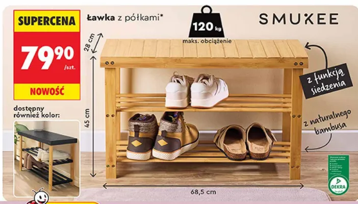 Ławka z półkami Smukee promocja w Biedronka