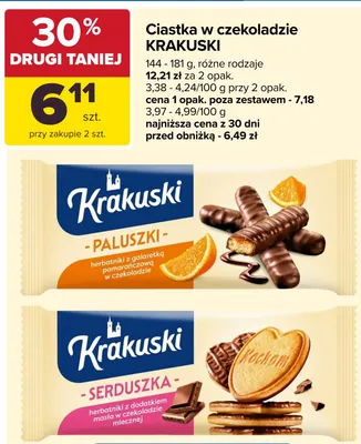 Ciastka Krakuski Paluszki herbatniki z galaretką pomarańczową w czekoladzie promocja w Carrefour