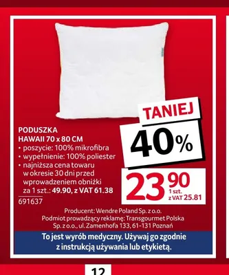 Poduszka Hawaii 70x80 cm promocja w Selgros