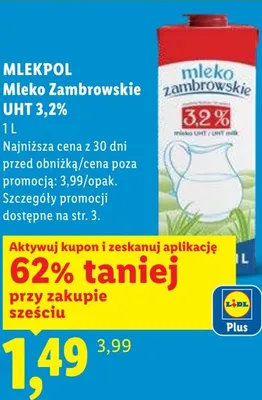 Mleko Zambrowskie UHT 3,2% promocja w Lidl