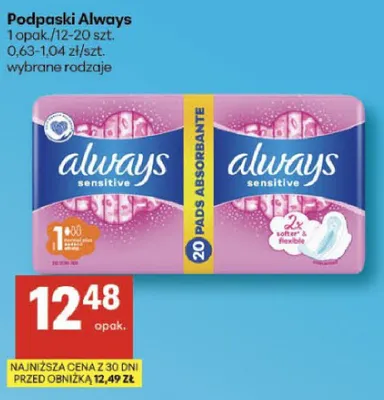 Podpaski Sensitive wybrane rodzaje promocja w Delikatesy Centrum