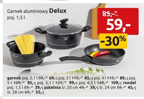 Patelnia aluminiowa Delux śr. 28 cm promocja w Black Red White