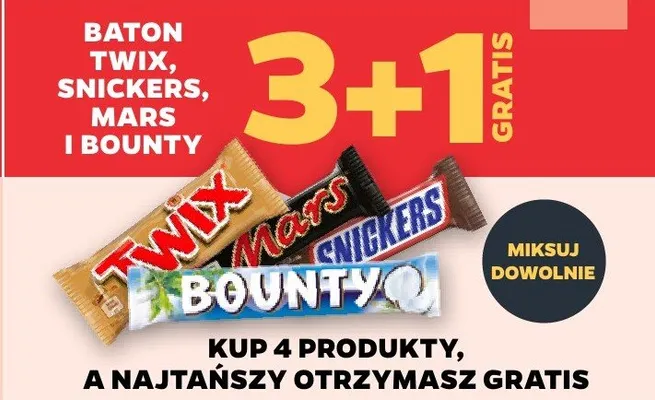 Baton Twix, Snickers, Mars i Bounty promocja w Netto