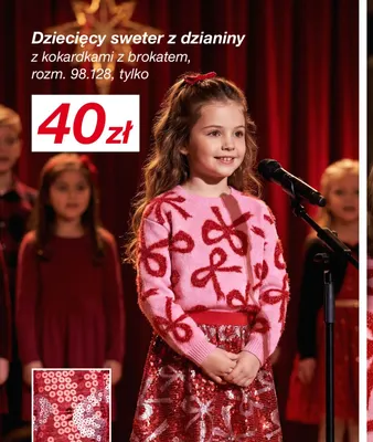 Dziecięcy sweter z dzianiny z kokardkami z brokatem promocja w KiK