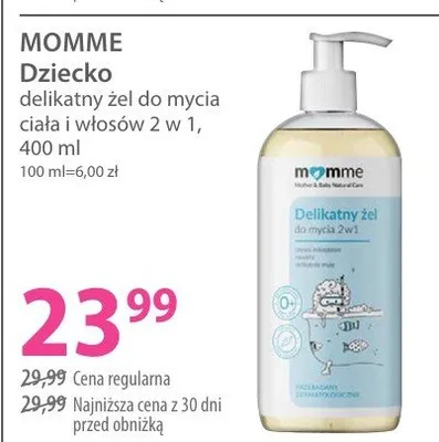 Delikatny żel do mycia ciała i włosów 2 w 1 Momme Dziecko promocja w Hebe