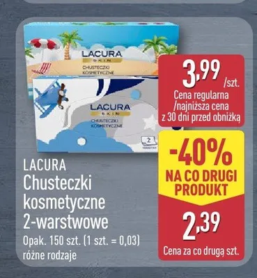 Chusteczki kosmetyczne 2-warstwowe Lacura promocja w Aldi