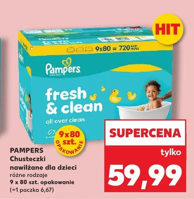Chusteczki nawilżane dla dzieci Pampers Fresh & Clean 9-pak promocja w Kaufland