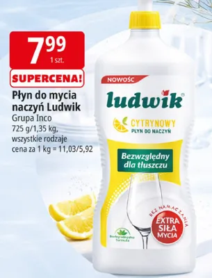 Płyn do mycia naczyń Ludwik cytrynowy Grupa Inco promocja w Leclerc