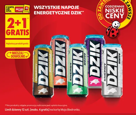 Napój energetyczny Dzik White promocja w Biedronka