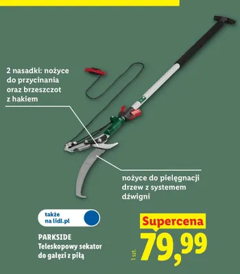 Teleskopowy sekator do gałęzi z piłą Parkside promocja w Lidl