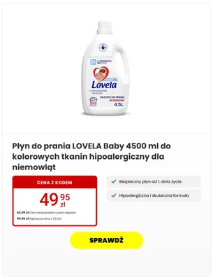 Płyn do prania Lovela Baby do kolorowych tkanin hipoalergiczny dla niemowląt promocja w Media Expert