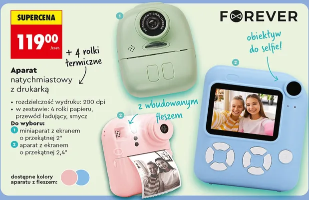 Aparat natychmiastowy z drukarką i ekranem 2" promocja w Biedronka