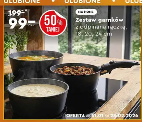 Zestaw garnków z odpinąną rączką, 18, 20, 24 cm promocja w Biedronka