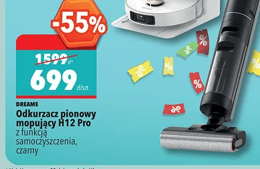 Odkurzacz pionowy mopujący DREAME H12 Pro z funkcją samoczyszczenia czarny promocja w Biedronka