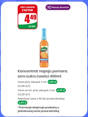 Koncentrat napoju pomarańczowego zero cukru Łowicz promocja w Dino