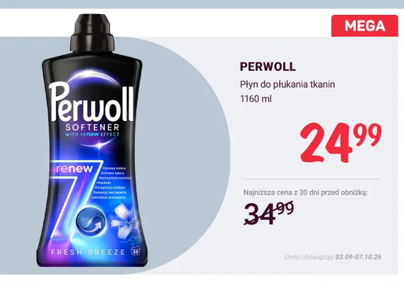 Płyn do płukania tkanin Perwoll promocja w Rossmann