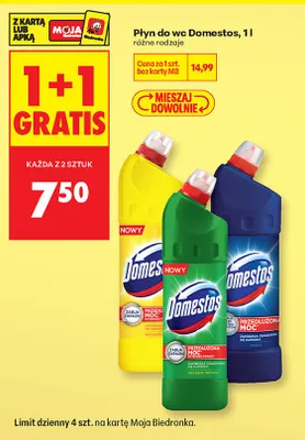 Płyn do WC różne rodzaje 1+1 GRATIS Domestos promocja w Biedronka