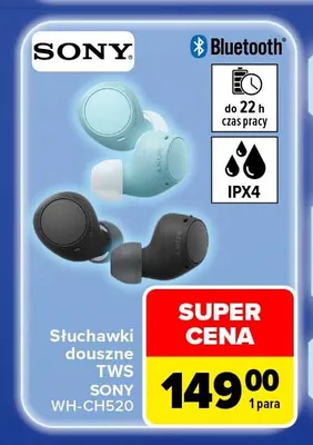 Słuchawki douszne Tws Sony WH-CH520 promocja w Carrefour