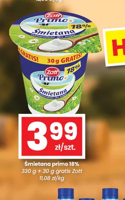 Śmietana Zott Primo 18% promocja w emma MARKET