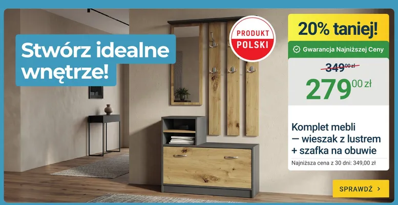 Komplet mebli - wieszak z lustrem + szafka na obuwie promocja w ERLI