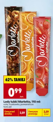 Lody tubki Marletto truskawka promocja w Biedronka