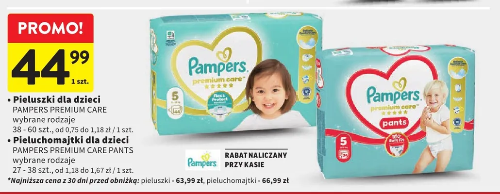 Pieluszki dla dzieci Pampers Premium Care promocja w Intermarche