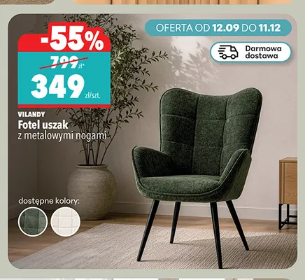 Fotel uszak z metalowymi nogami Vilandy promocja w Biedronka