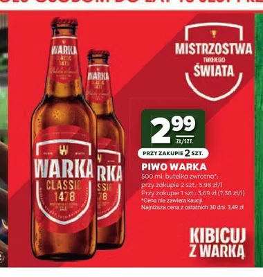 Piwo Warka Classic 500 ml promocja w Stokrotka