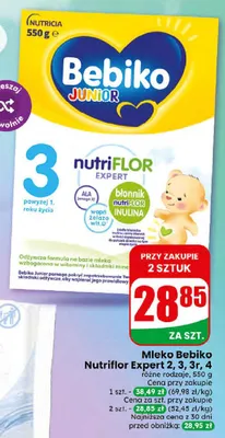 Mleko modyfikowane Bebiko Junior Nutriflor Expert 3 promocja w Dino
