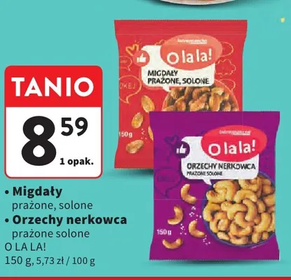 Migdały prażone solone O la la! promocja w Intermarche