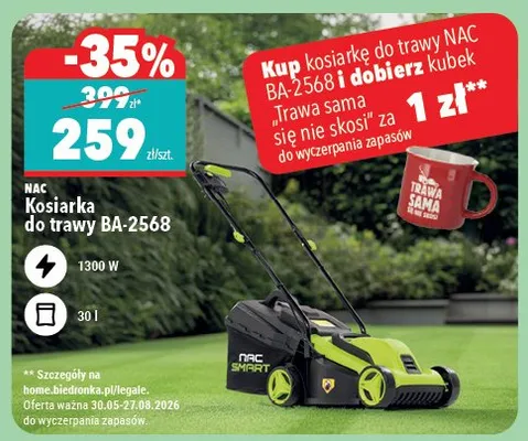 Kosiarka do trawy BA-2568 1300W 30 l NAC promocja w Biedronka Home