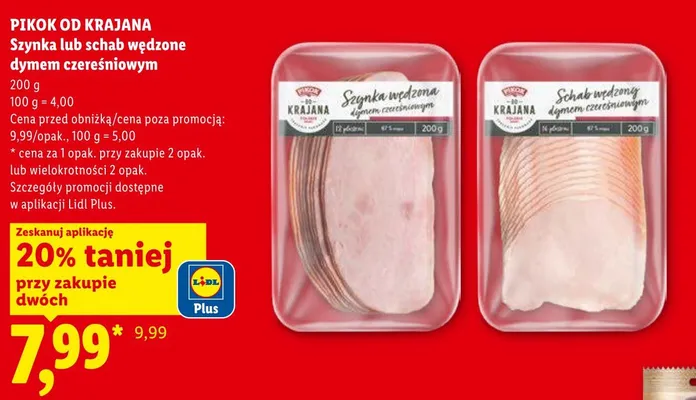 Szynka lub schab wędzone dymem czereśniowym Pikok od Krajana promocja w Lidl