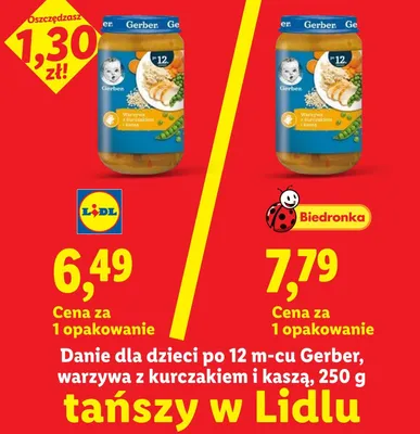 Danie dla dzieci Gerber warzywa z kurczakiem i kaszą po 12m-cu promocja w Lidl