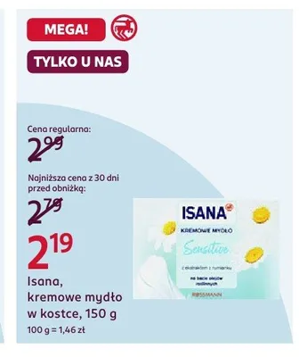Mydło w kostce kremowe Isana Sensitive promocja w Rossmann
