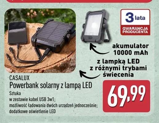 Powerbank solarny z lampą LED Casalux promocja w Aldi