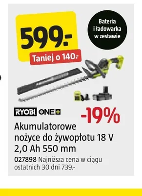 Akumulatorowe nożyce do żywopłotu Ryobi promocja w Jula