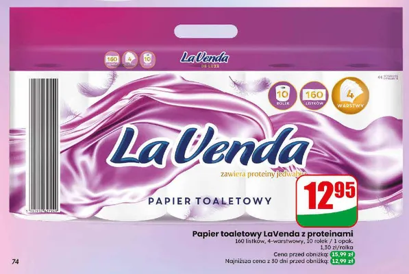 Papier toaletowy LaVenda z proteinami 10-pak promocja w Dino