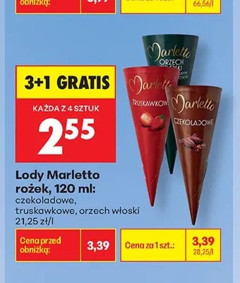 Lody Marletto rożek truskawkowe promocja w Biedronka