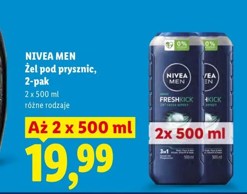 Żel pod prysznic Nivea Men Fresh Kick 2-pak promocja w Lidl