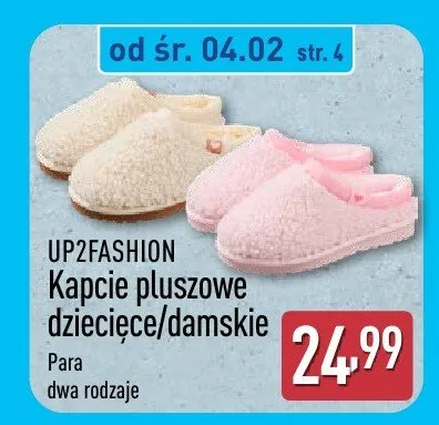Kapcie pluszowe dziecięce/damskie dwa rodzaje promocja w Aldi