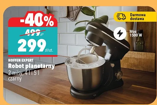 Robot planetarny z misy 4 l i 5 l czarny moc 1500 W promocja w Biedronka