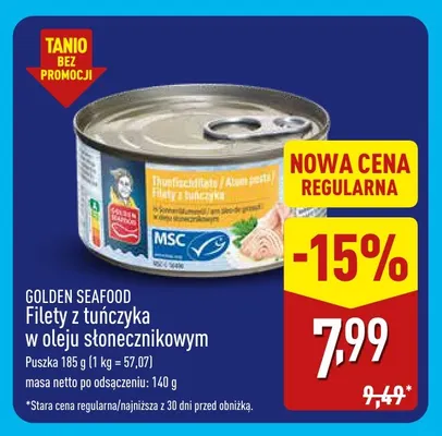 Filety z tuńczyka w oleju słonecznikowym Golden Seafood promocja w Aldi