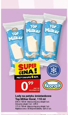 Lody na patyku śmietankowe Top Milker Koral promocja w Twój Market