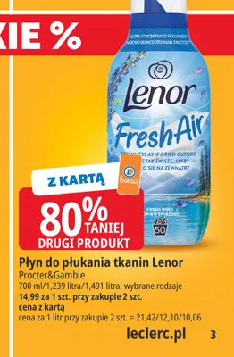 Płyn do płukania tkanin Lenor Fresh Air Fresh Wind 700 ml promocja w Leclerc