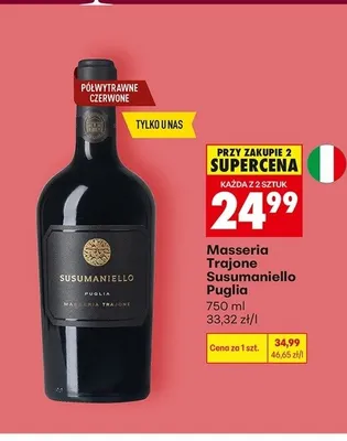 Wino czerwone półwytrawne Masseria Trajone Susumaniello Puglia promocja w Biedronka