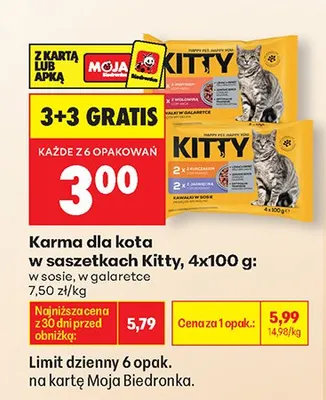 Karma dla kota w saszetkach Kitty w galaretce 4-pak 100 g promocja w Biedronka