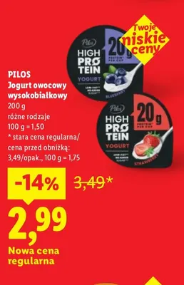 Jogurt owocowy wysokobiałkowy Pilos promocja w Lidl
