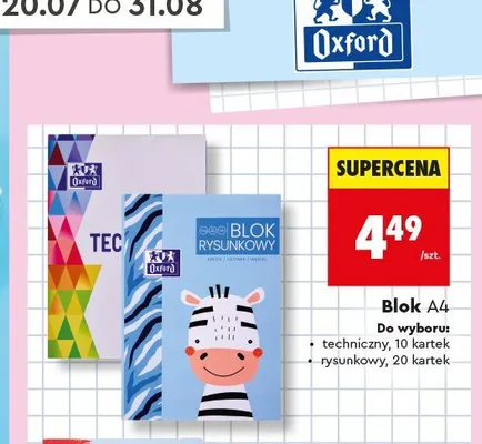 Blok rysunkowy A4 Oxford 20 kartek promocja w Biedronka